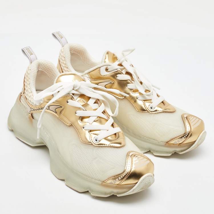 Pre Owned Dior White/Gold Rubber, Mesh and Leather Vibe Low Top Sneakers Size 40
