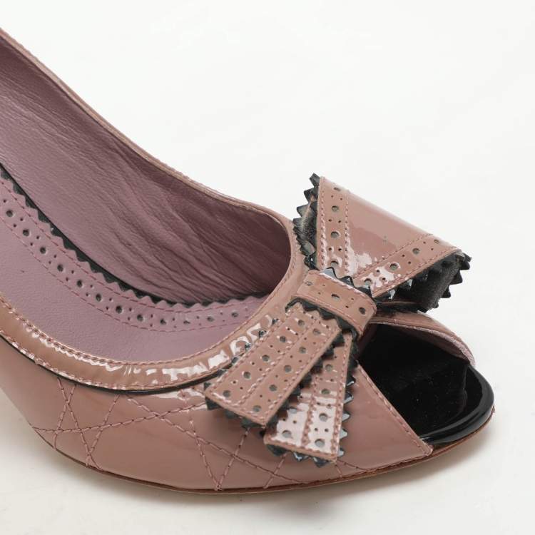 Pre Owned Dior Light Mauve Patent Leather Peep Toe Pumps Size 36.5