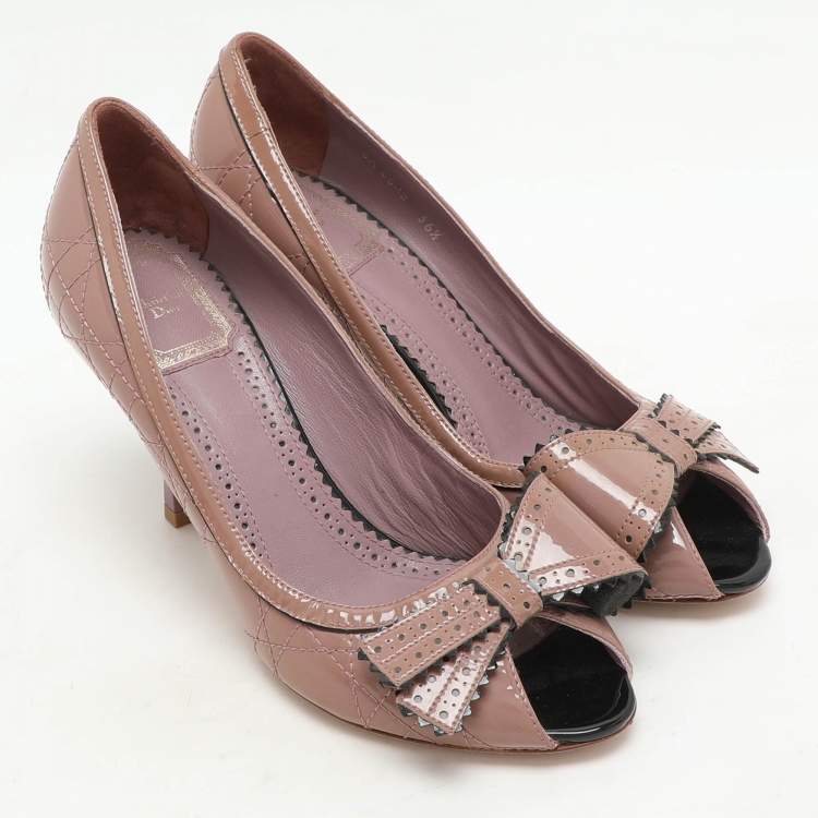 Pre Owned Dior Light Mauve Patent Leather Peep Toe Pumps Size 36.5