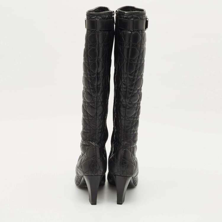 Pre Owned Dior Black Cannage Leather Knee Length Boots Size 42