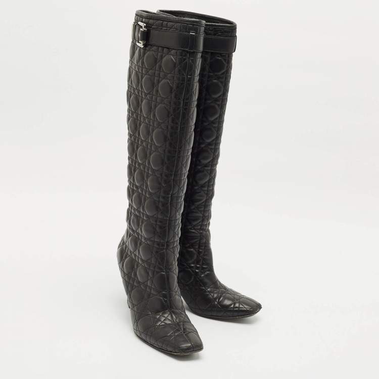 Pre Owned Dior Black Cannage Leather Knee Length Boots Size 42