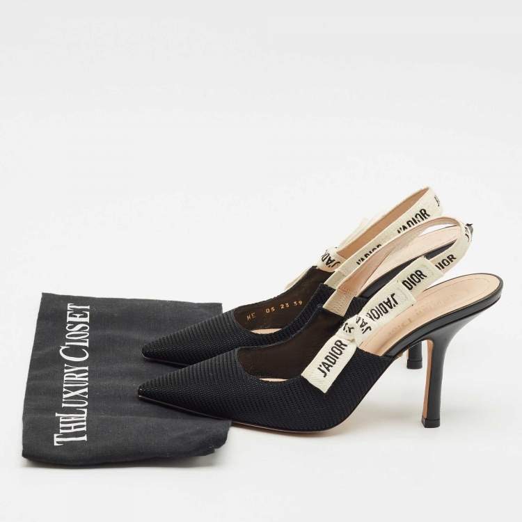 Pre Owned Dior Black Technical Fabric and Ribbon J'adior Slingback Pumps Size 39