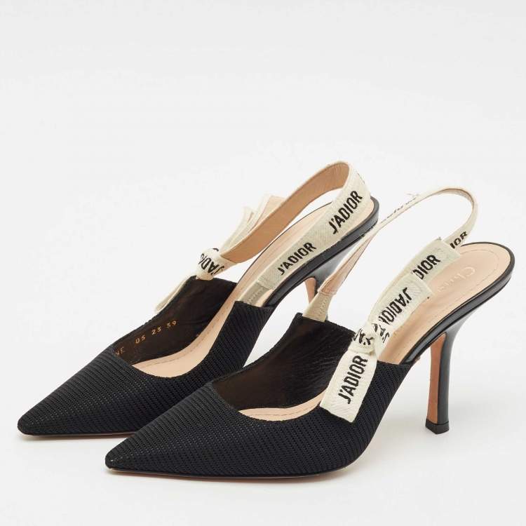 Pre Owned Dior Black Technical Fabric and Ribbon J'adior Slingback Pumps Size 39