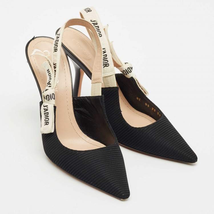 Pre Owned Dior Black Technical Fabric and Ribbon J'adior Slingback Pumps Size 39