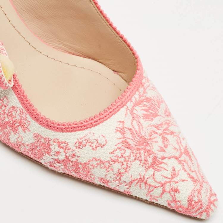 Pre Owned Dior Pink/White Technical Fabric J'Adior Slingback Pumps Size 39