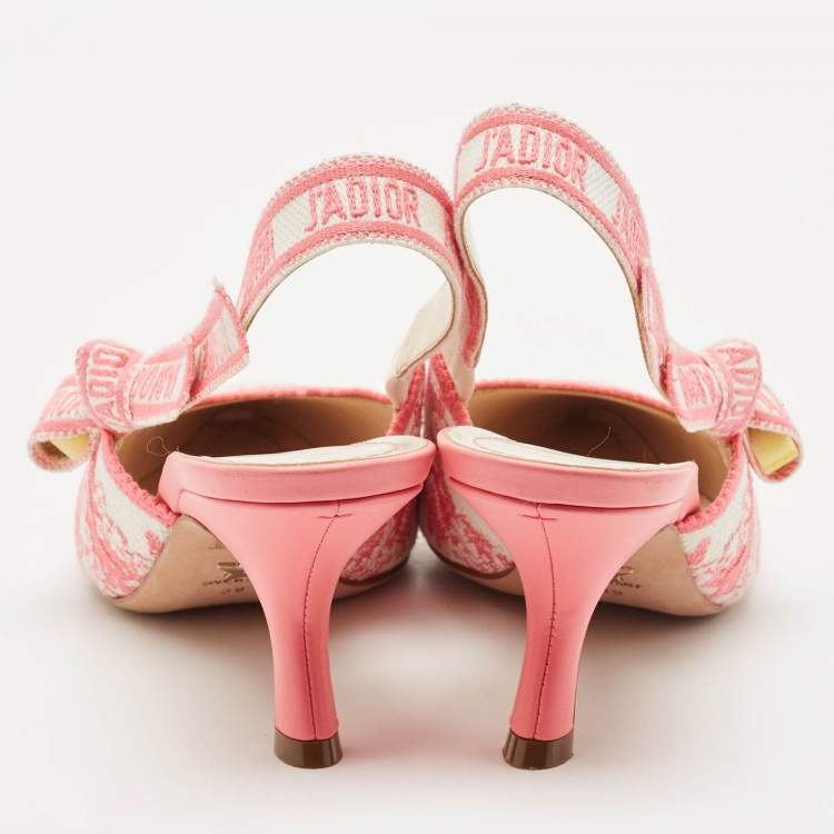 Pre Owned Dior Pink/White Technical Fabric J'Adior Slingback Pumps Size 39