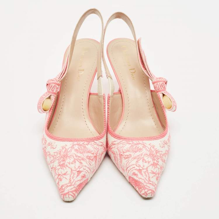 Pre Owned Dior Pink/White Technical Fabric J'Adior Slingback Pumps Size 39