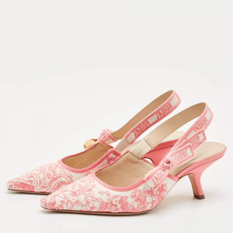 Pre Owned Dior Pink/White Technical Fabric J'Adior Slingback Pumps Size 39