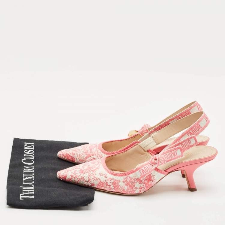Pre Owned Dior Pink/White Technical Fabric J'Adior Slingback Pumps Size 39