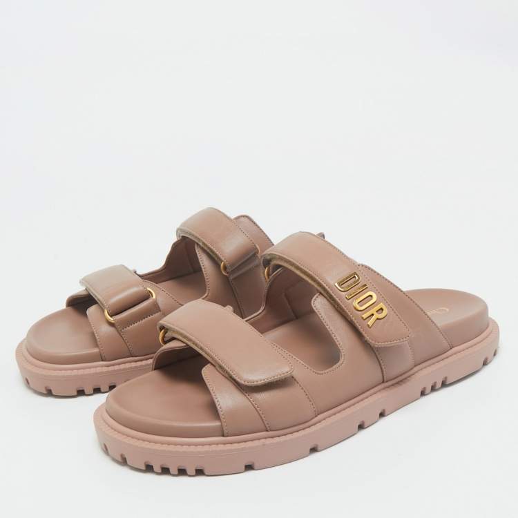 Pre Owned Dior Pink Leather DiorAct Flat Sandals Size 40