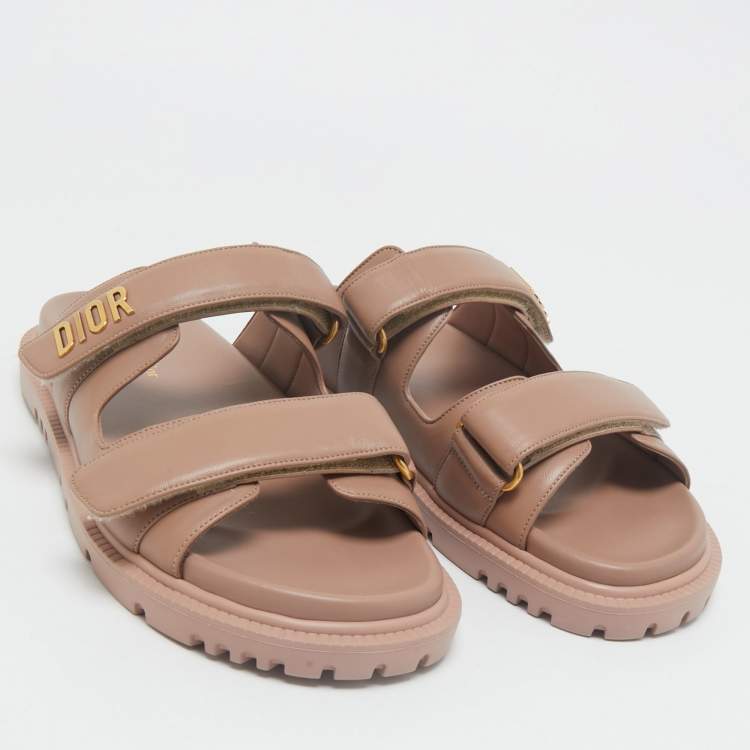 Pre Owned Dior Pink Leather DiorAct Flat Sandals Size 40