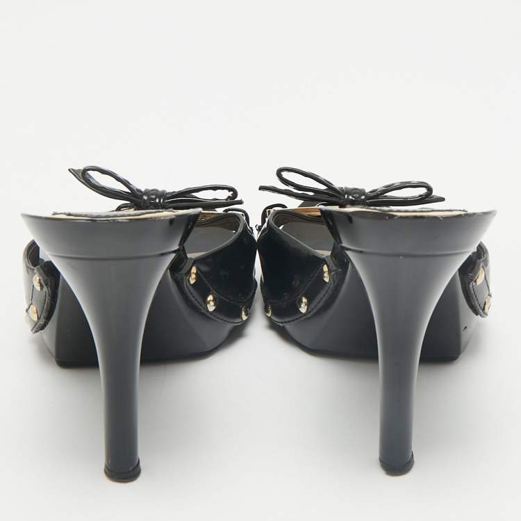 Pre Owned Dior Black Patent Leather Bow Slide Sandals Size 37