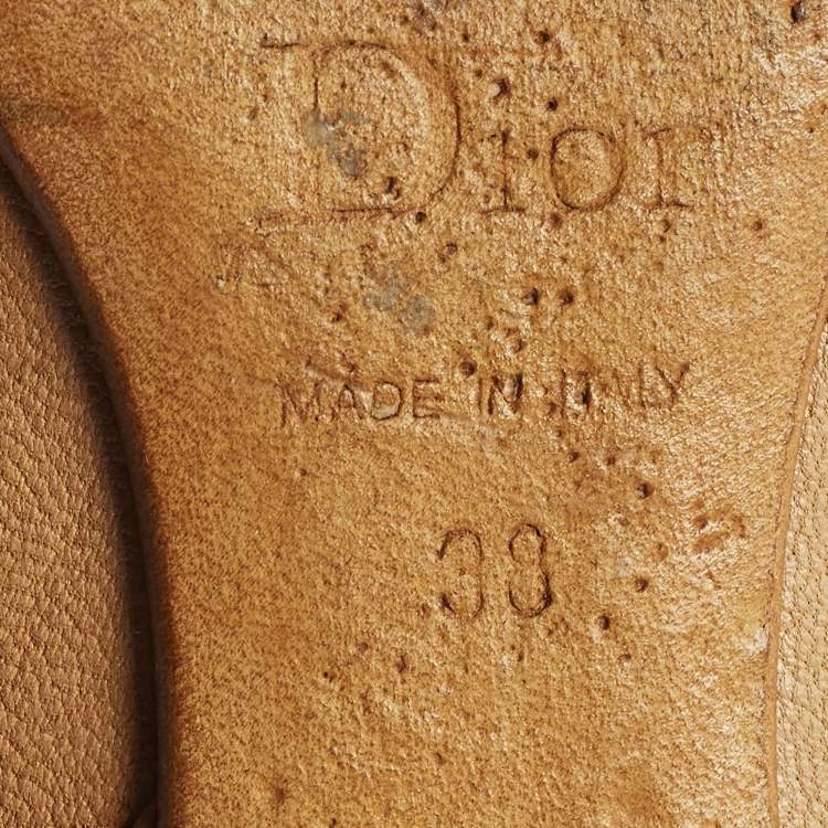 Pre Owned Dior Bow Size 38 Tan Leather Ballet Flats