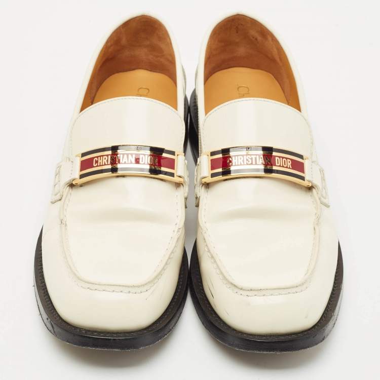 Pre Owned Dior Off White Brushed Leather Dior Code Slip On Loafers Size 41