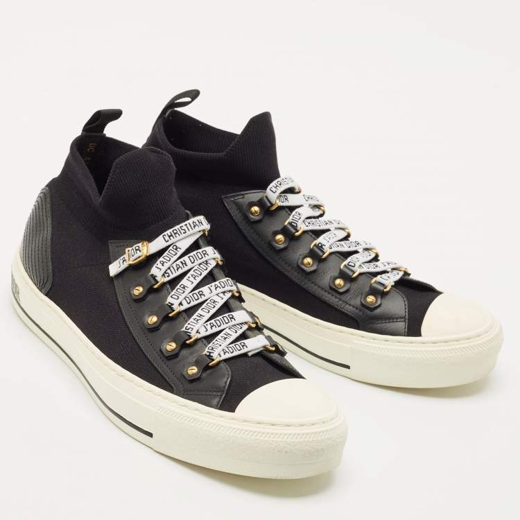 Pre Owned Dior Black Technical Knit Fabric and Leather Walk'n'Dior Sneakers Size 41.5