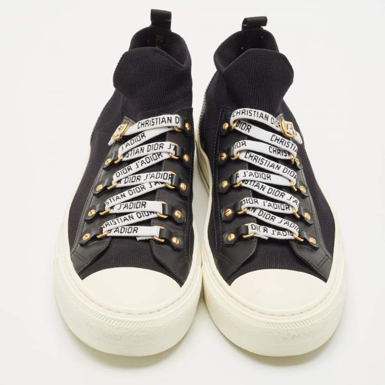 Pre Owned Dior Black Technical Knit Fabric and Leather Walk'n'Dior Sneakers Size 41.5