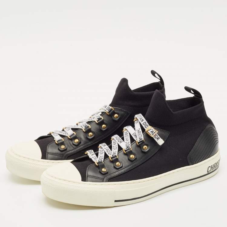 Pre Owned Dior Black Technical Knit Fabric and Leather Walk'n'Dior Sneakers Size 41.5