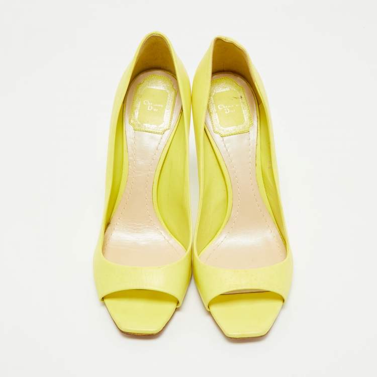Pre Owned Dior Bright Yellow Leather Open Toe Pumps Size 38.5