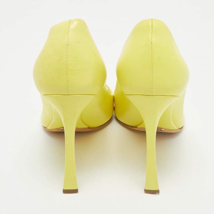 Pre Owned Dior Bright Yellow Leather Open Toe Pumps Size 38.5