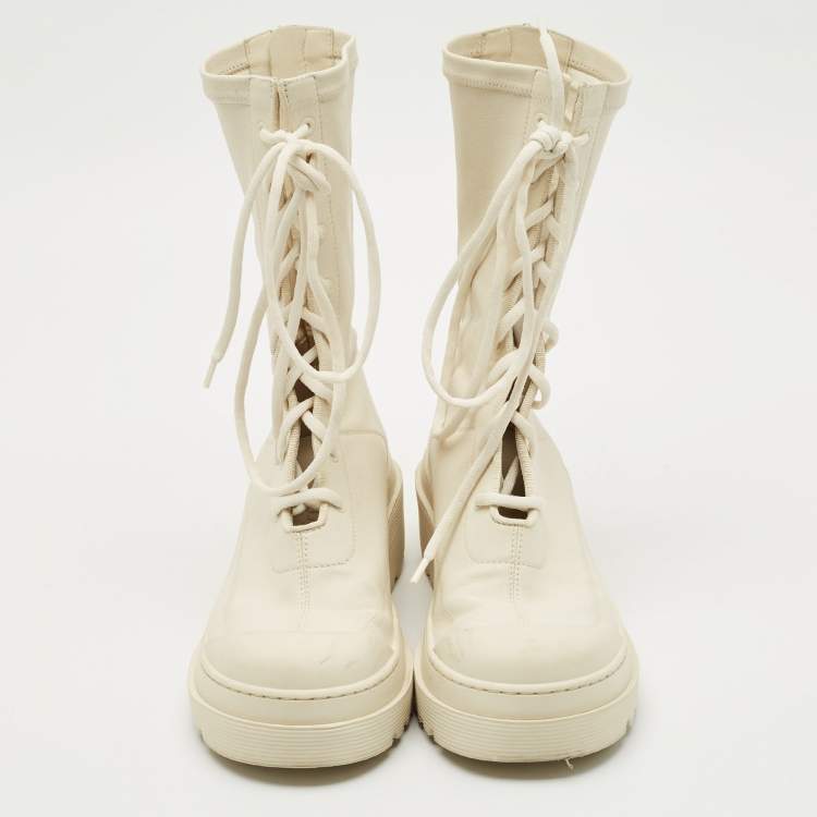Pre Owned Dior Off White Leather D-Major Lace Up Combat Boots Size 38