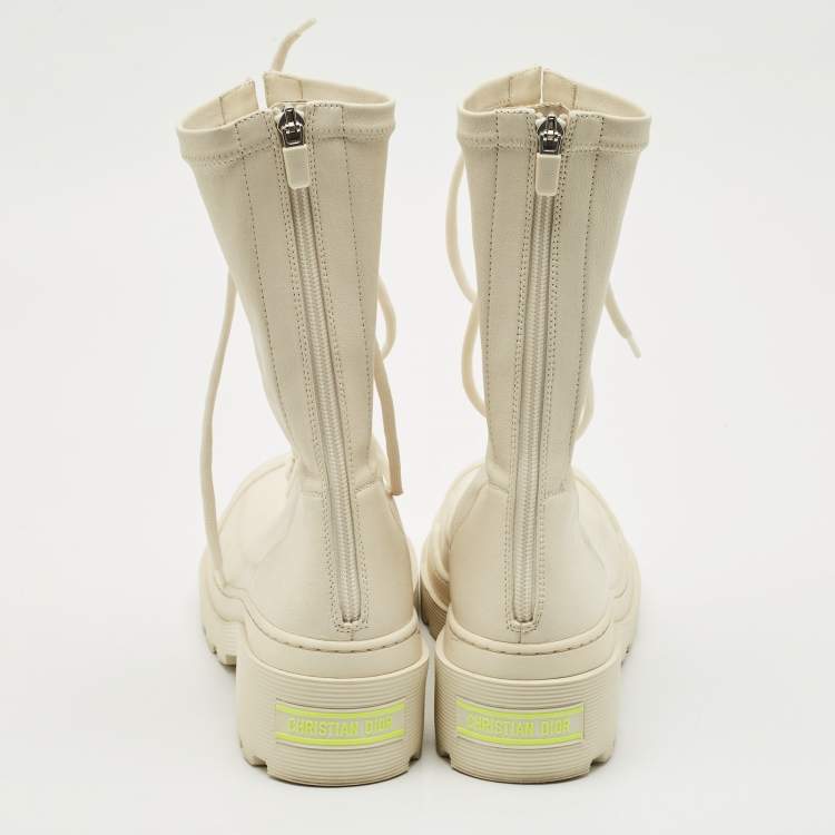 Pre Owned Dior Off White Leather D-Major Lace Up Combat Boots Size 38