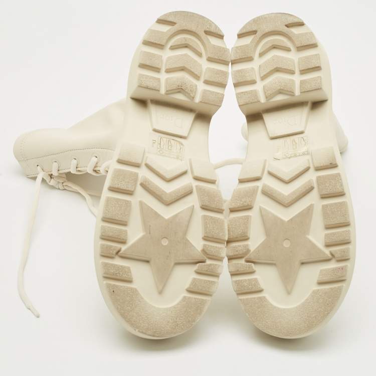 Pre Owned Dior Off White Leather D-Major Lace Up Combat Boots Size 38