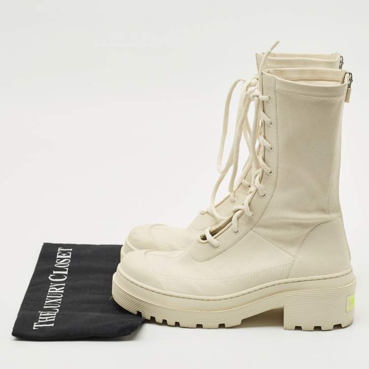 Pre Owned Dior Off White Leather D-Major Lace Up Combat Boots Size 38