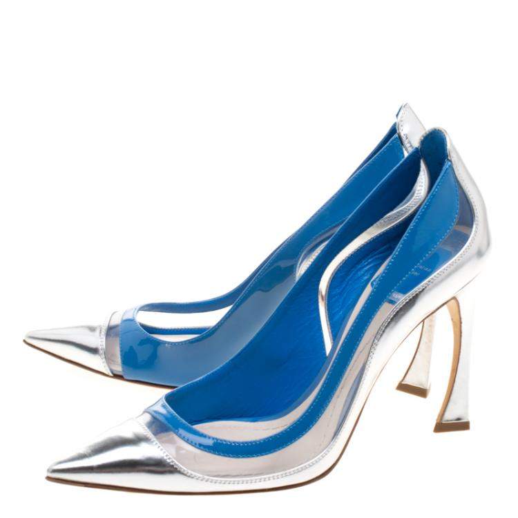 Dior Two Tone Patent Leather and PVC Pointed Toe Pumps Size 37.5