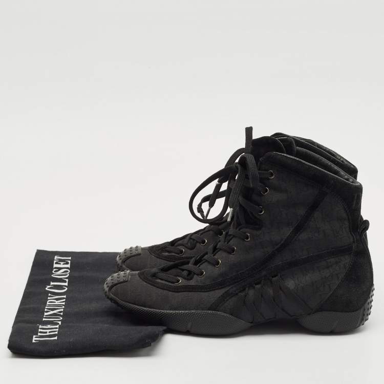 Pre Owned Dior Black Oblique Canvas and Suede High Top Sneakers Size 36