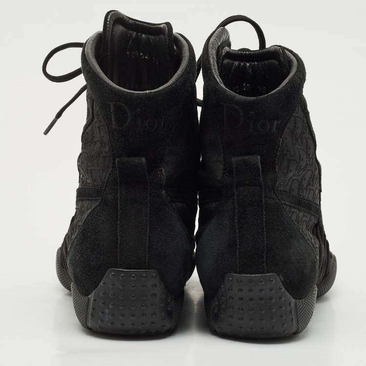 Pre Owned Dior Black Oblique Canvas and Suede High Top Sneakers Size 36