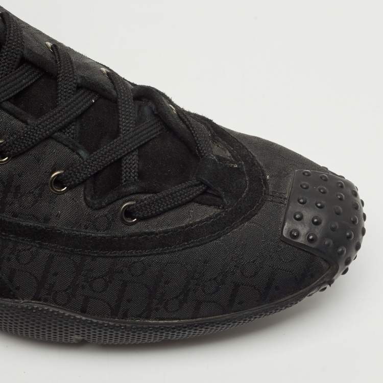 Pre Owned Dior Black Oblique Canvas and Suede High Top Sneakers Size 36