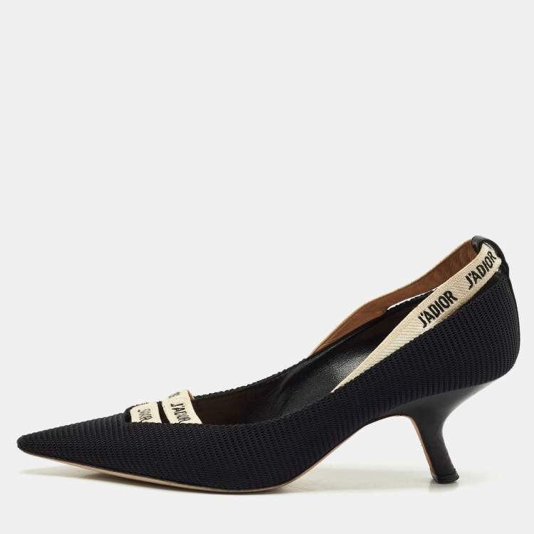 Pre Owned Dior J'adior Black Canvas Ribbon Pointed Toe Pumps Size 37