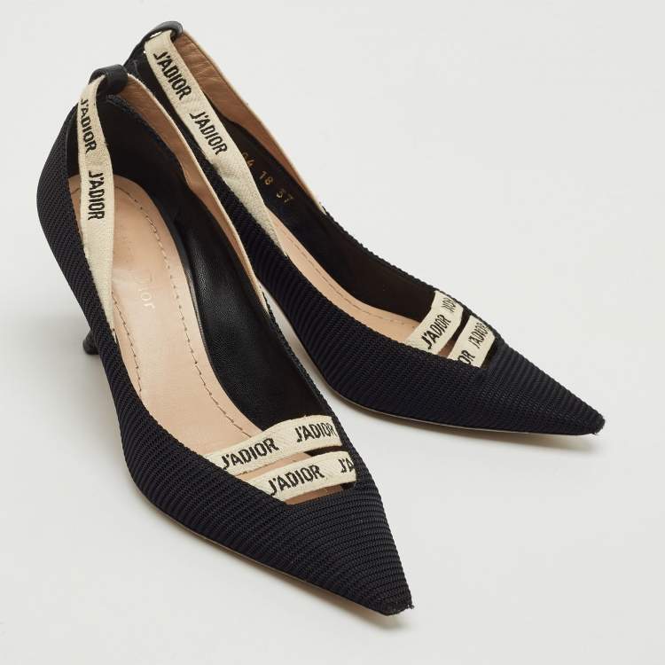 Pre Owned Dior J'adior Black Canvas Ribbon Pointed Toe Pumps Size 37