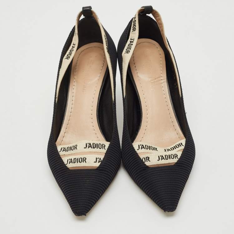 Pre Owned Dior J'adior Black Canvas Ribbon Pointed Toe Pumps Size 37