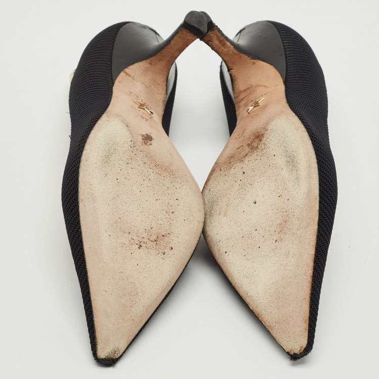 Pre Owned Dior J'adior Black Canvas Ribbon Pointed Toe Pumps Size 37