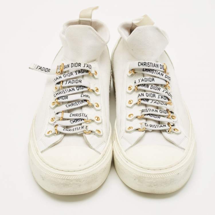 Pre Owned Dior White Fabric Walk'n'Dior Lace Up High-Top Sneakers Size 38