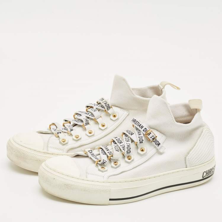 Pre Owned Dior White Fabric Walk'n'Dior Lace Up High-Top Sneakers Size 38