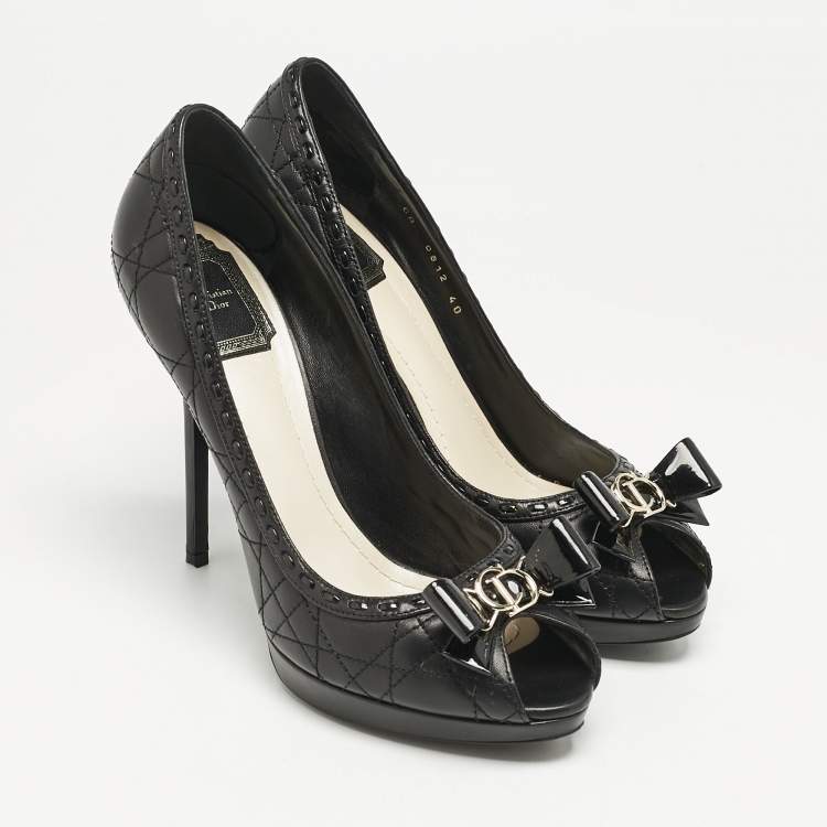 Pre Owned Dior Black Cannage Leather Lovely Peep Toe Pumps Size 40