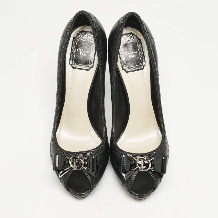 Pre Owned Dior Black Cannage Leather Lovely Peep Toe Pumps Size 40