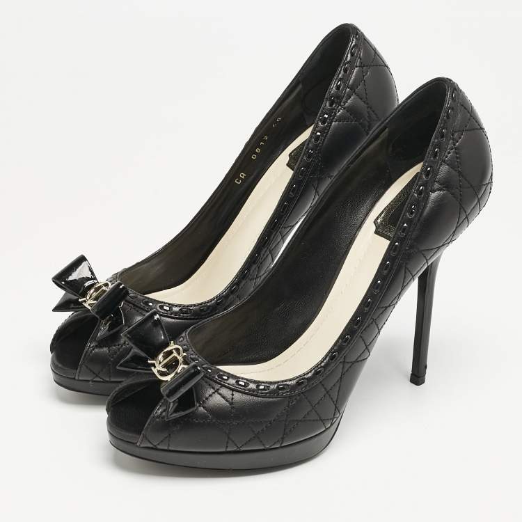 Pre Owned Dior Black Cannage Leather Lovely Peep Toe Pumps Size 40