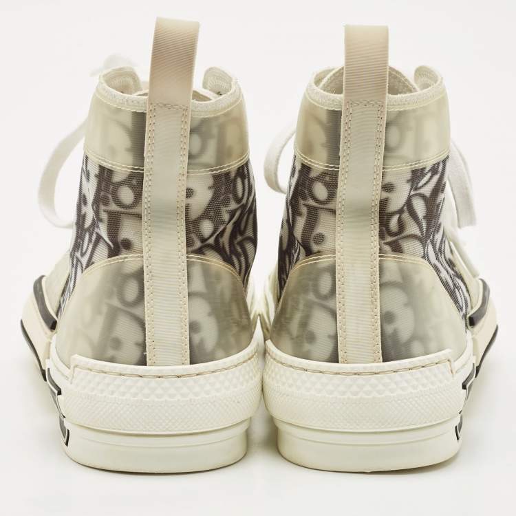 Pre Owned Dior Metallic Grey Oblique Jacquard B23 High Top Sneakers Size 40