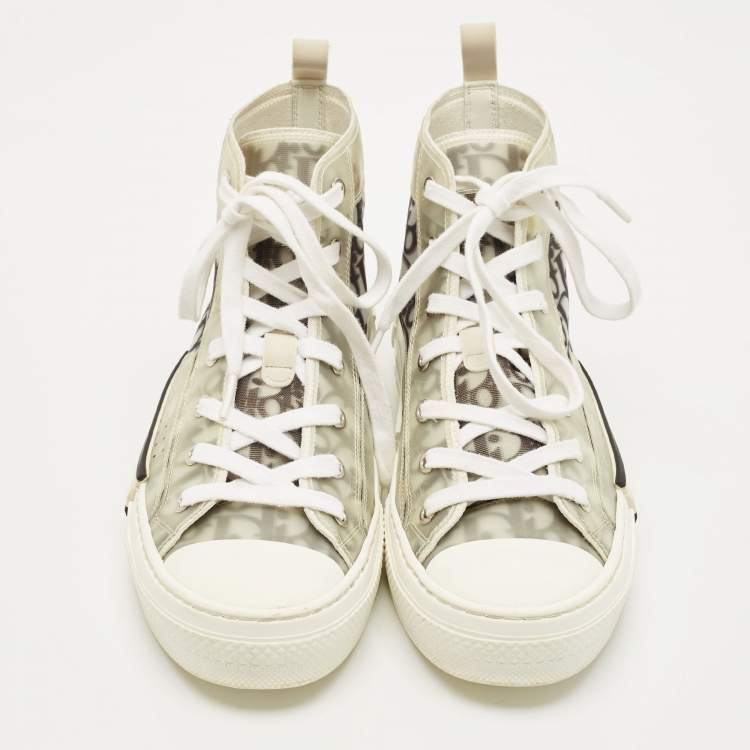 Pre Owned Dior Metallic Grey Oblique Jacquard B23 High Top Sneakers Size 40