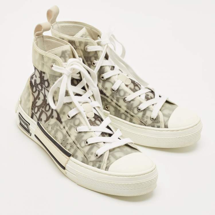 Pre Owned Dior Metallic Grey Oblique Jacquard B23 High Top Sneakers Size 40