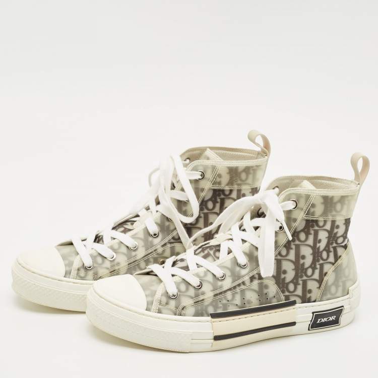 Pre Owned Dior Metallic Grey Oblique Jacquard B23 High Top Sneakers Size 40