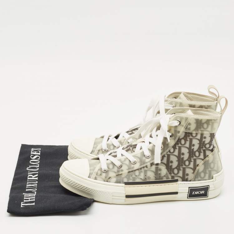 Pre Owned Dior Metallic Grey Oblique Jacquard B23 High Top Sneakers Size 40