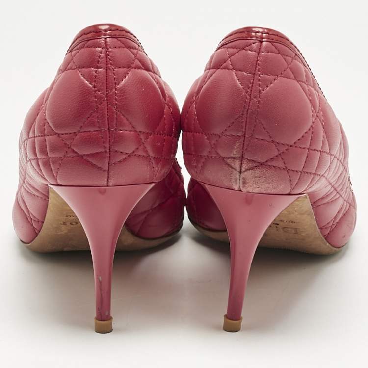 Pre Owned Dior Red Cannage Leather Bow Detail Peep Toe Pumps Size 41