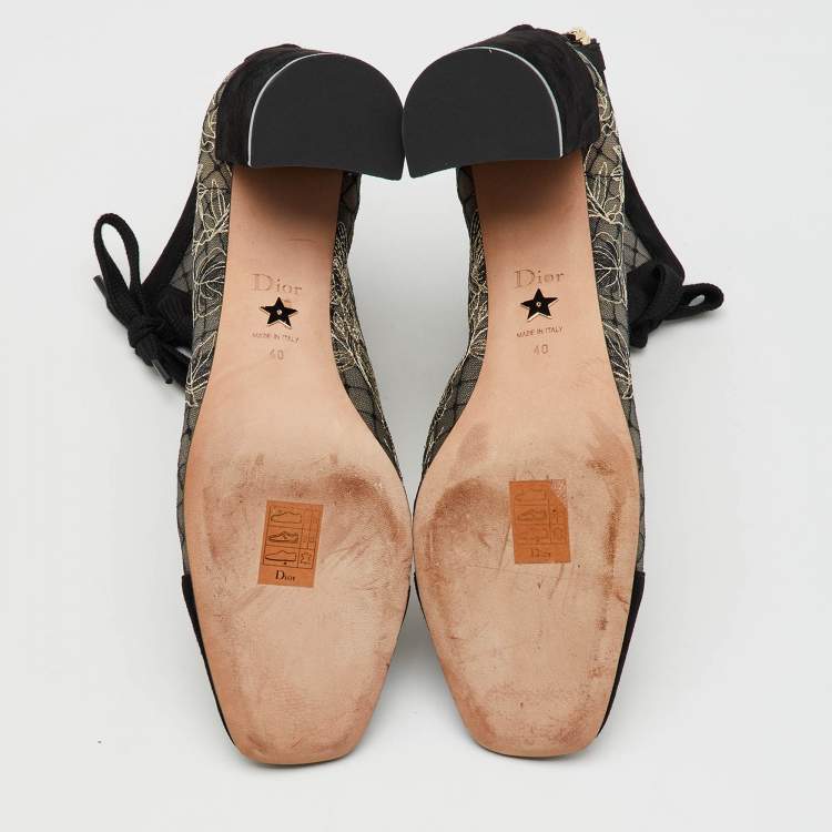 Pre Owned Dior Black/Beige Suede and Mesh Embroidered Naughtily-D Ankle Boots Size 40