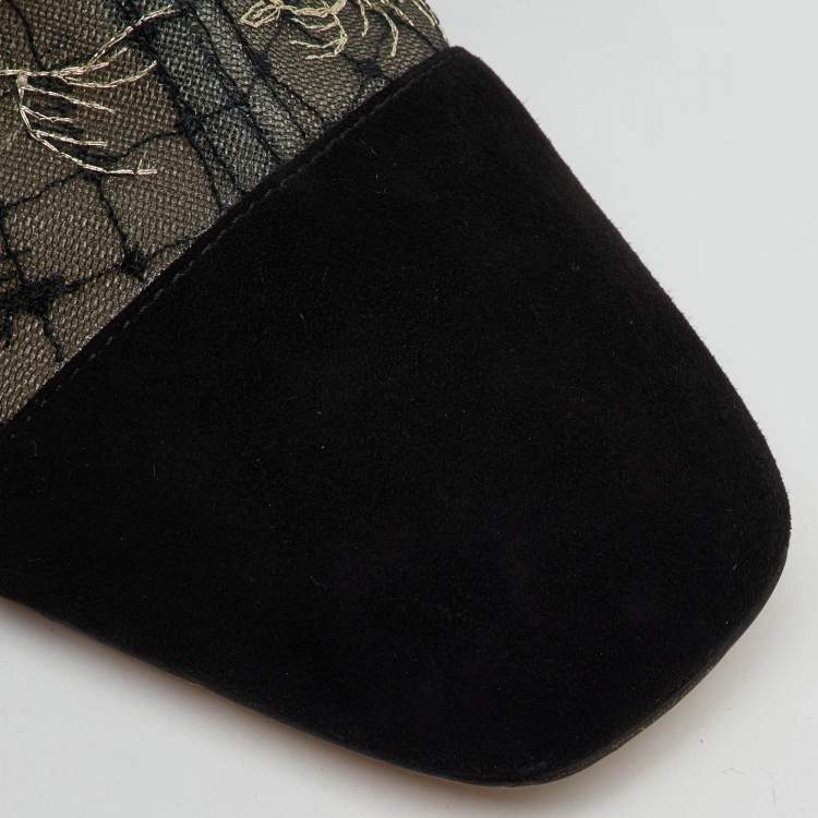 Pre Owned Dior Black/Beige Suede and Mesh Embroidered Naughtily-D Ankle Boots Size 40