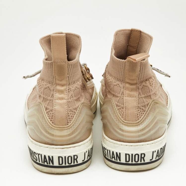 مملوكة مسبقًا Dior Beige Knit Fabric Walk'n'Dior High Top Sneakers Size 36