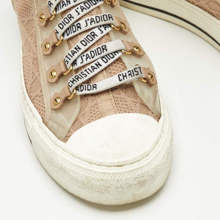 مملوكة مسبقًا Dior Beige Knit Fabric Walk'n'Dior High Top Sneakers Size 36